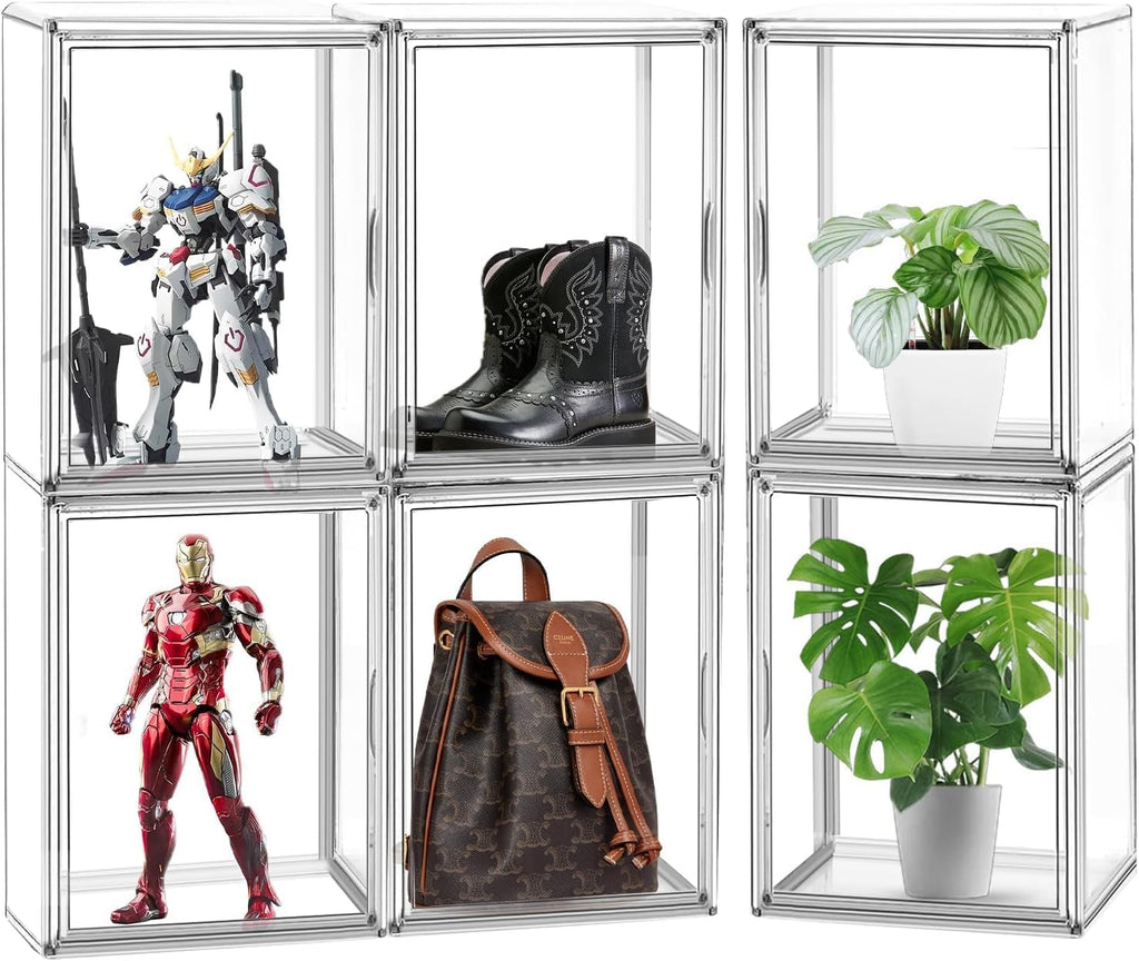 10 Pack Acrylic Shoe Box Size 14, X-Large Purse Handbag Organizer Clear Sneaker Display Case Boot Storage Box Transparent Stackable Storage Bins with Magnetic Lids