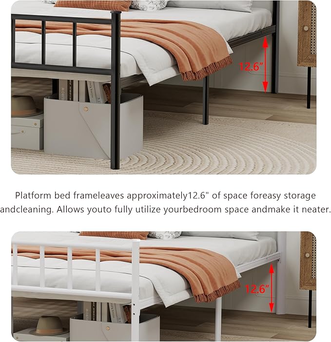 Metal Platform Full Bed Frame with Headboard Sturdy Steel Slats Support No Box Spring Needed Easy Assembly Black