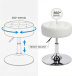 Furnimart Modern 360° Swivel Round White Vanity Ottoman Stool,Faux Leather Contemporary Makeup Accent Stool for Bedroom Living Room Entryway (Pu-White)