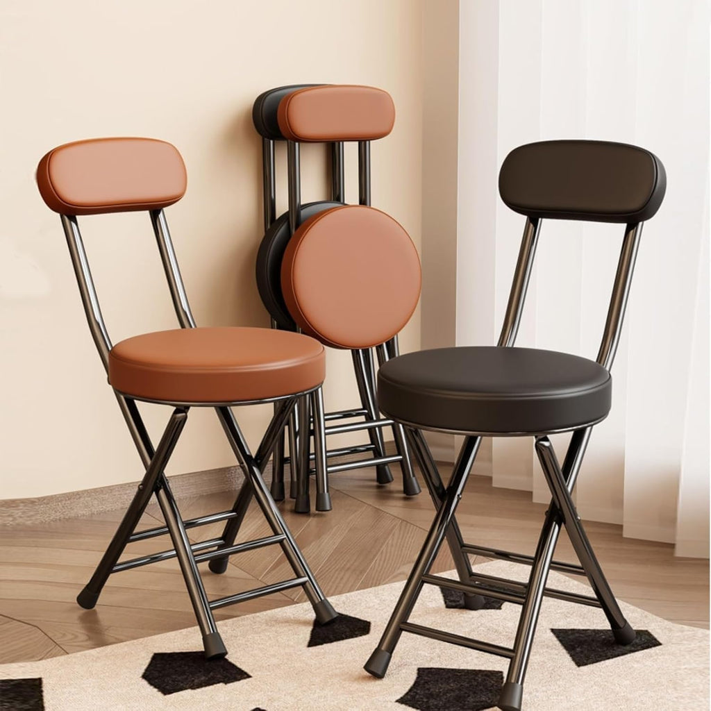 2 Pack Folding Chairs, PU Dining Chair Set with Padded Cushion and Back, Indoor Outdoor Upholstered Commercial(Brown)