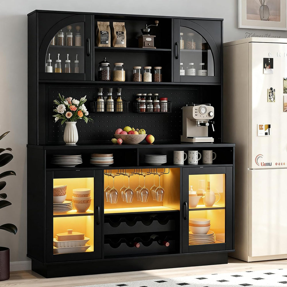 70.9" Tall Kitchen Pantry Cabinet with Outlet & LED Lights, 54.3&quo...