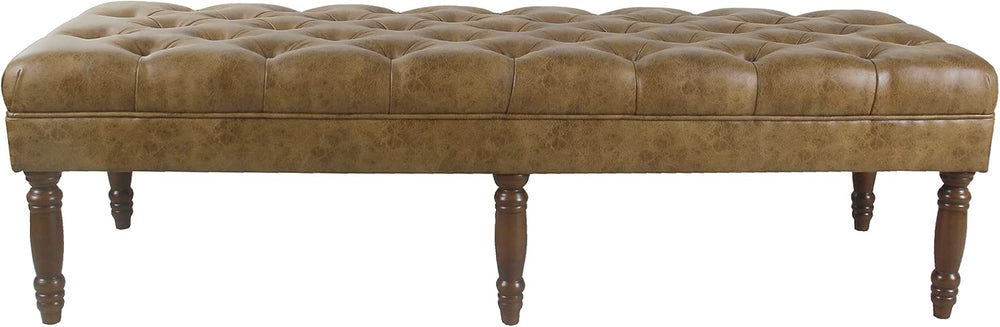 HomePop Large Upholstered Tufted Bench – Light Brown Leather