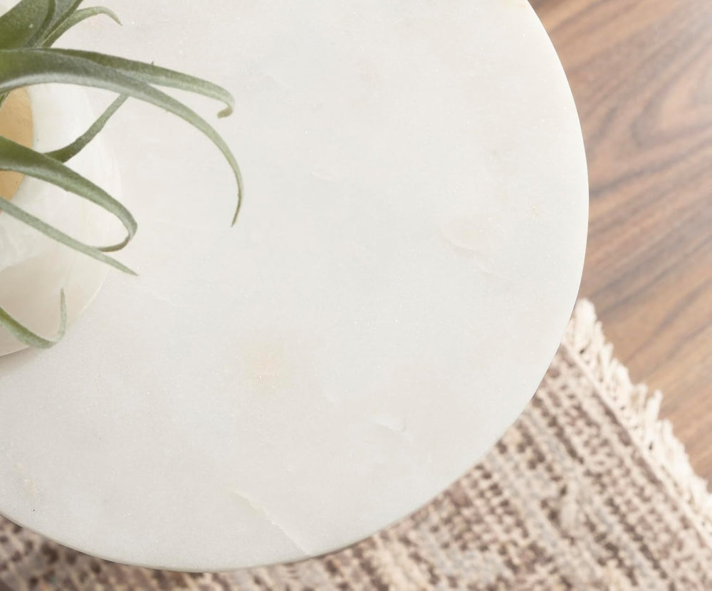 Kate and Laurel Helio Modern Round Marble Drink Table, 8 x 8 x 24, White and ...