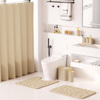 Bathroom Accessories Set - 25PC Bathroom Sets with Shower Curtain and Rugs, Beige Bathroom Accessories with Trash Can, Soap Dispenser, Soap Dish & Toilet Brush