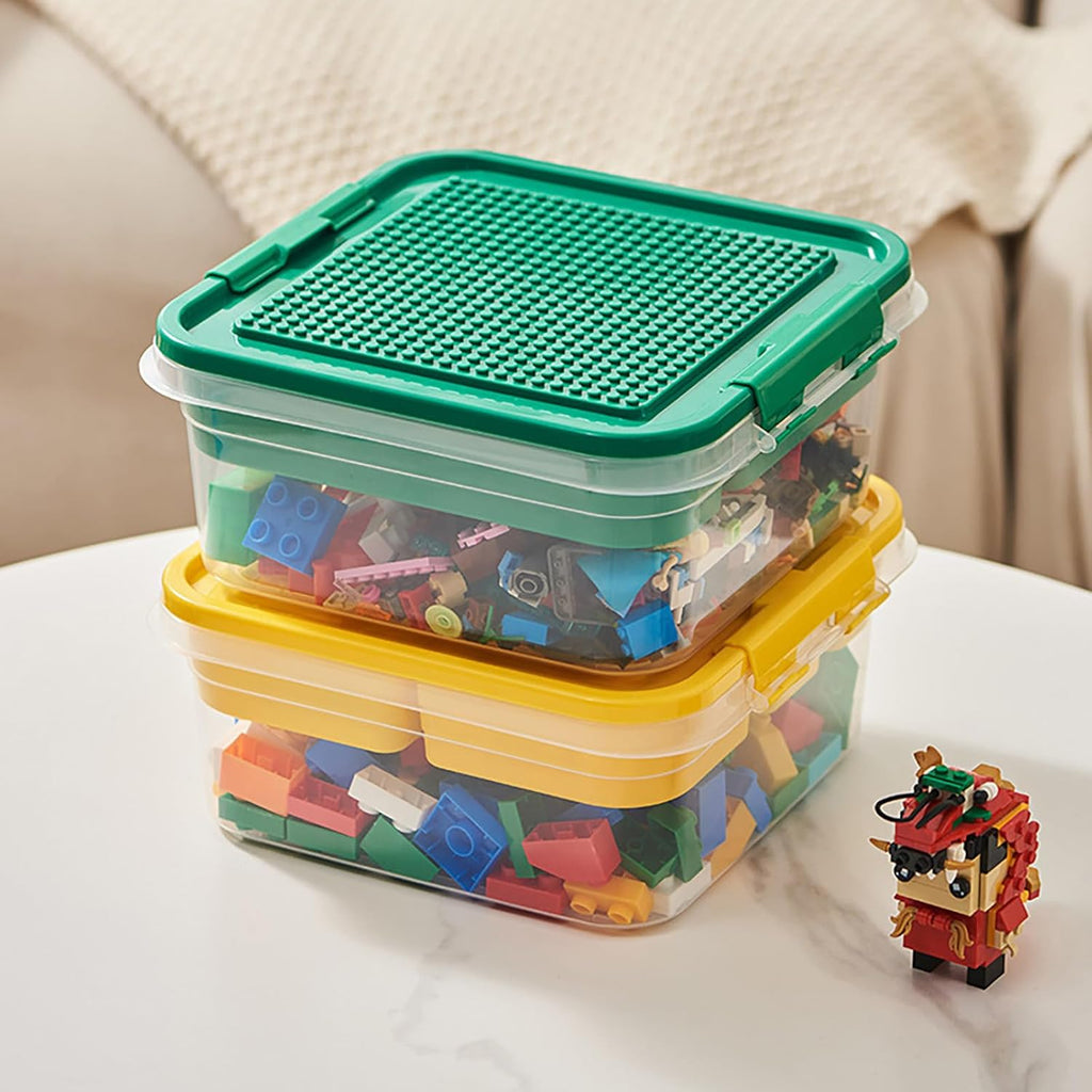 Toys Storage Organizer Bins for Lego, Building Blocks Storage with Building Baseplate Lid, Storage Containers for Building Brick Storage Plastic Stackable Organizer Bin Toy Chest