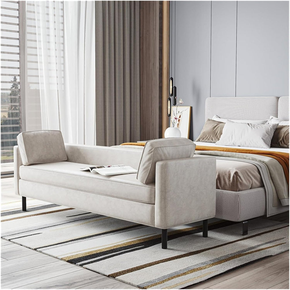Modern White End of Bed Bench, Modern Technical Cloth Upholstered Ottoman Sea...