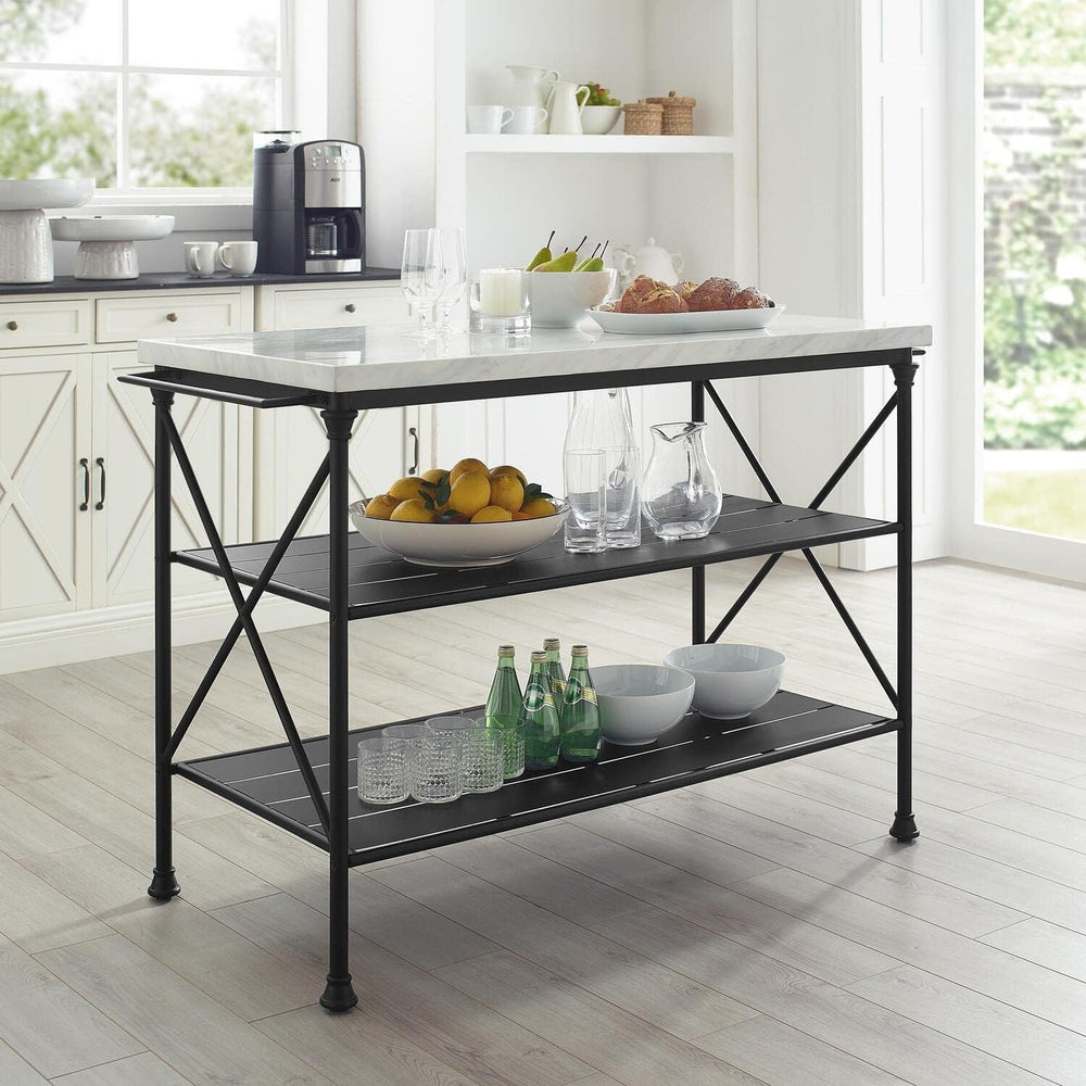 Maykoosh Retro Relaxation Kitchen Island, Steel with Faux Marble Top, Spaciou...
