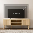 TV Stand for Living Room, Boho Entertainment Center for 55/60 inch TVs, Media Console with Fluted Door Cabinets and Open Shelves, for Bedroom, Oak