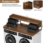 4 Drawers Washer Dryer Countertop with Shelf, 27.5" D x 54" W Laundry Topper with 3.54" High Guardrails and Non-Slip Pads,Extra Storage Organizer for Over Washer and Dryer, Holds 66 Lbs,Dark Walnut