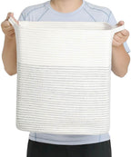 Tall Laundry Basket With Handles,Woven Cotton Rope Big Laundry Hamper Sorters,Versatile Storage for Dirty Clothes,Baby Toys,and Blankets in Bathroom, Nursery,and Living Room (White/Black Line, 68L)