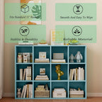 12-Cube Storage Shelf Bookcase - Wooden 3-Tier Floor Standing Open Bookshelf for Home and Office, Display Cabinet, Light Blue