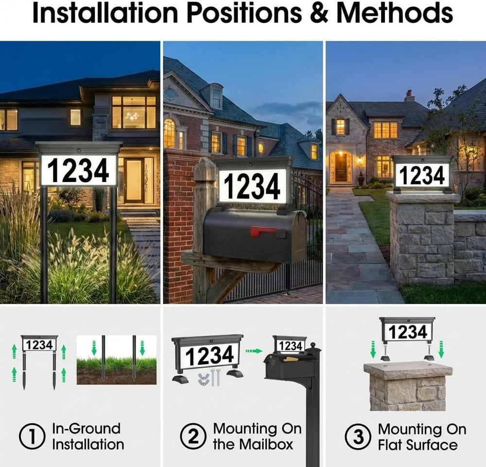2-Pack Solar Address Signs for Yard: 29" Double-Sided Lighted House Numb...