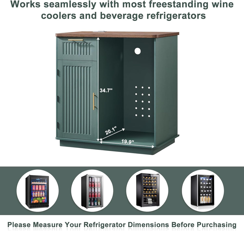 Okvnbjk Mini Fridge Cabinet with Storage & Power Outlet, Green | Coffee B...