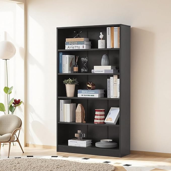 NicBex 59.8“ Heavy Dute Wood Bookcase with Adjustable Shelves, Modern Manga Bookshelf for Living Room, Office, Small Spaces, Manga and Book Shelves Storage, Tip-Over Resistant, 33" Wide Black