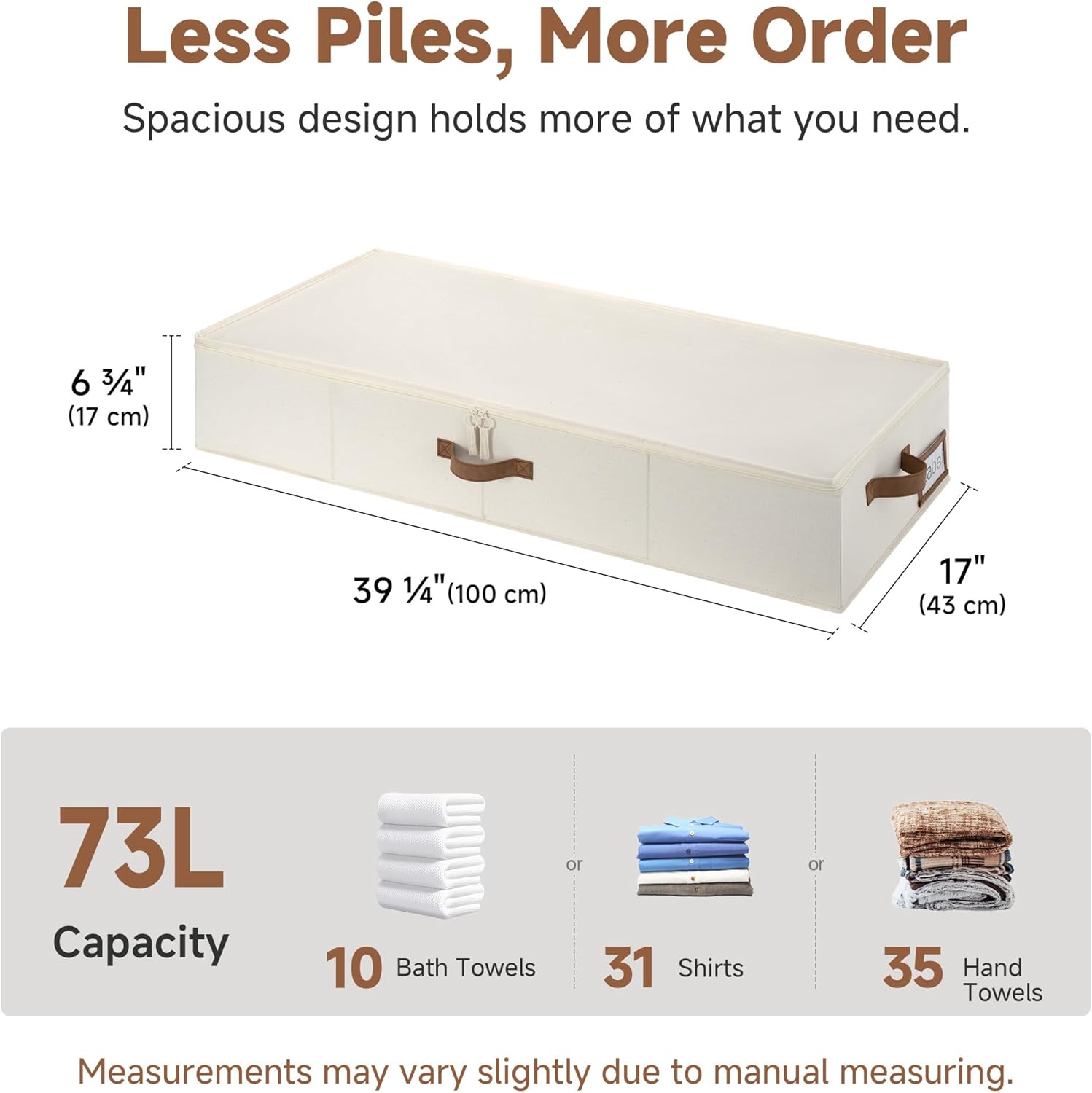 StorageWorks Large Underbed Storage with Lid, 2-Pack Under Bed Storage Containers for Clothes, Bedding, and Sweaters, Beige