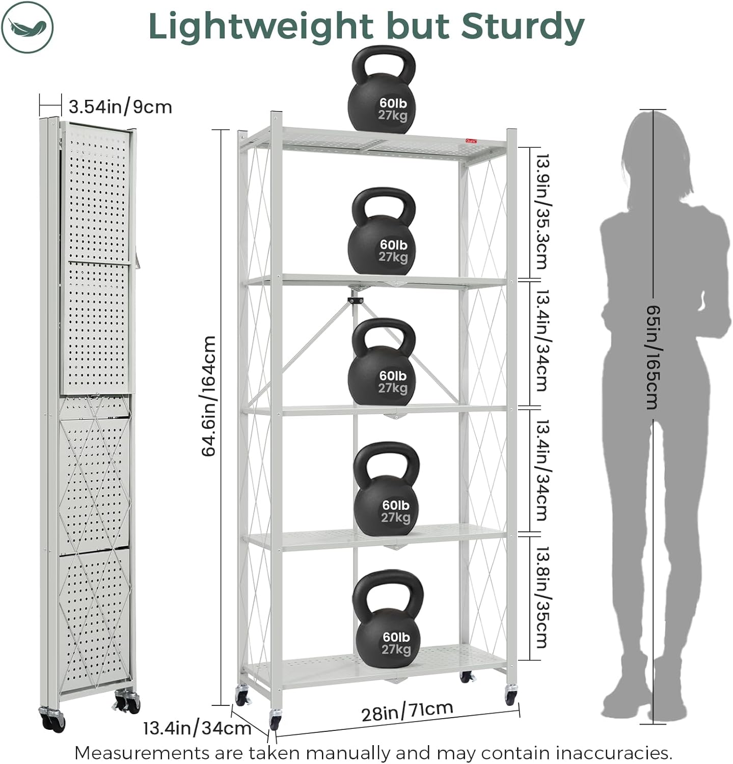 DEANIC 5 Tier Foldable Storage Shelves with Wheels, Large Capacity Shelving Unit, Freestanding Metal Wire Shelf Rack, No Assembly Organizer Rack for Garage Kitchen, Basement, Pantry(Grey Pack of 4)