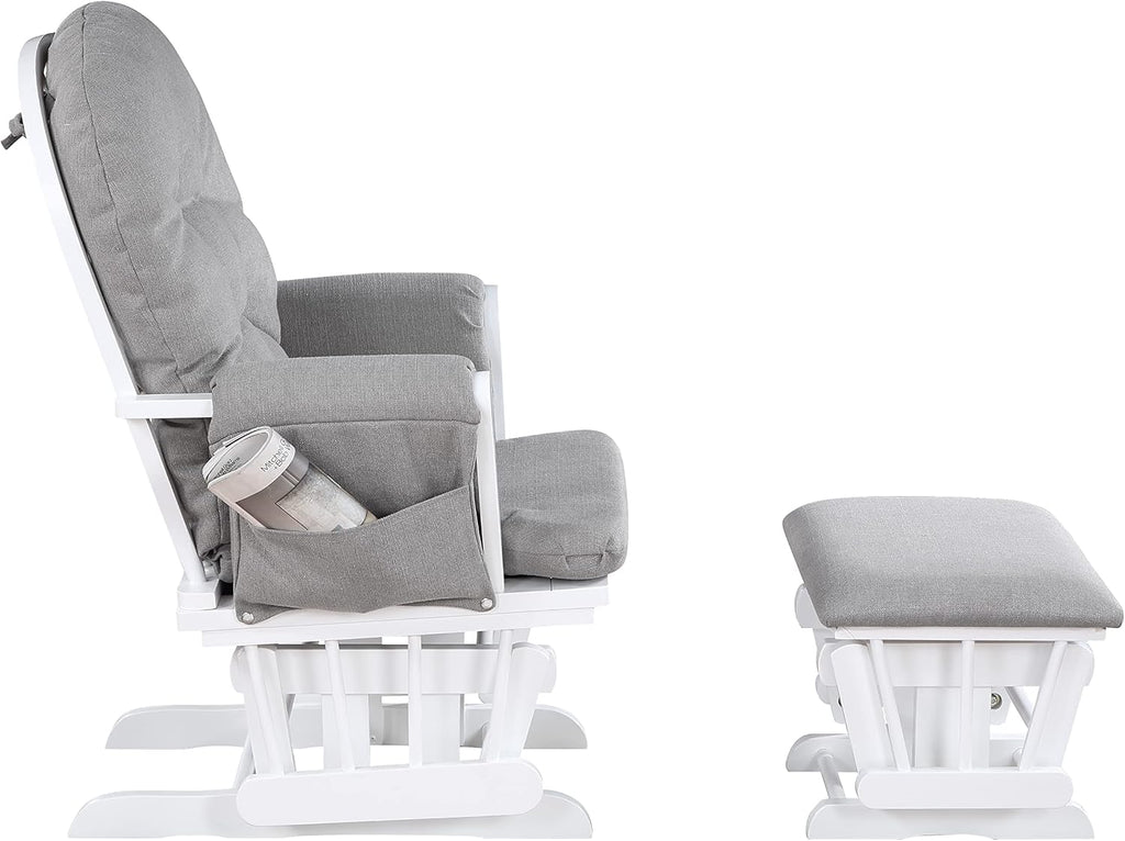 Glider and Ottoman White Wood and Fabric