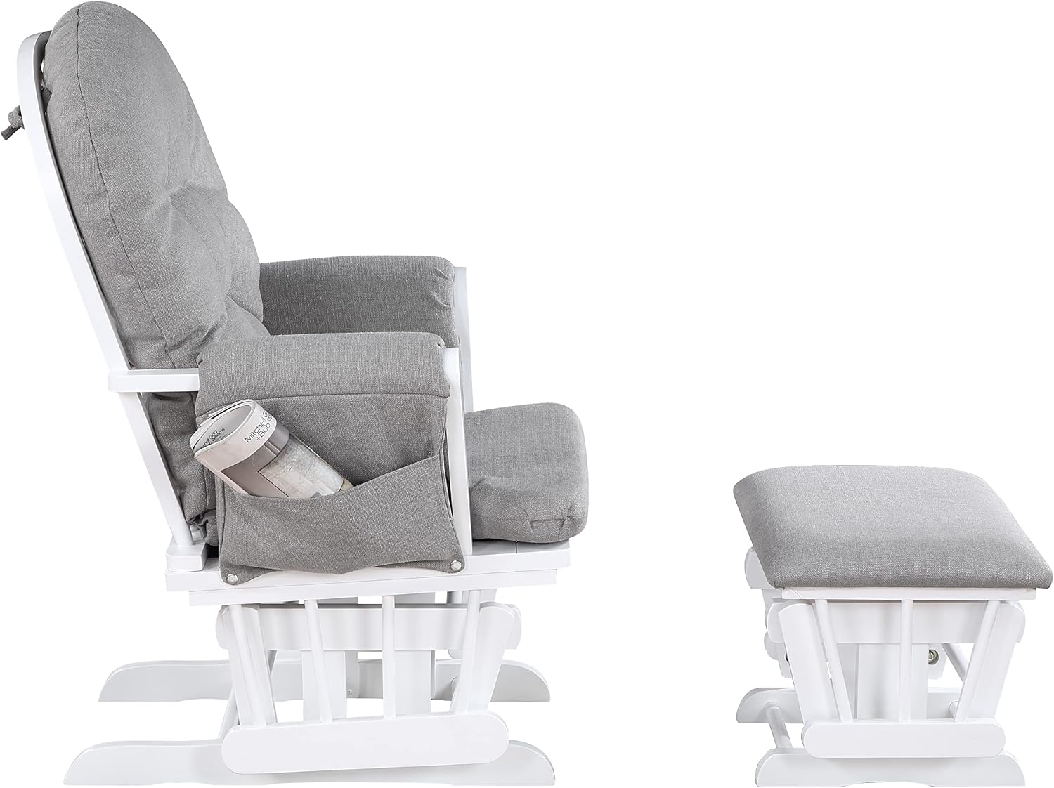 Glider and Ottoman White Wood and Fabric