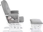 Geelife Glider and Ottoman White Wood Oyster Fabric Gray, Wood+Fabric, 27 in L x 29.25 in W x 38 in H