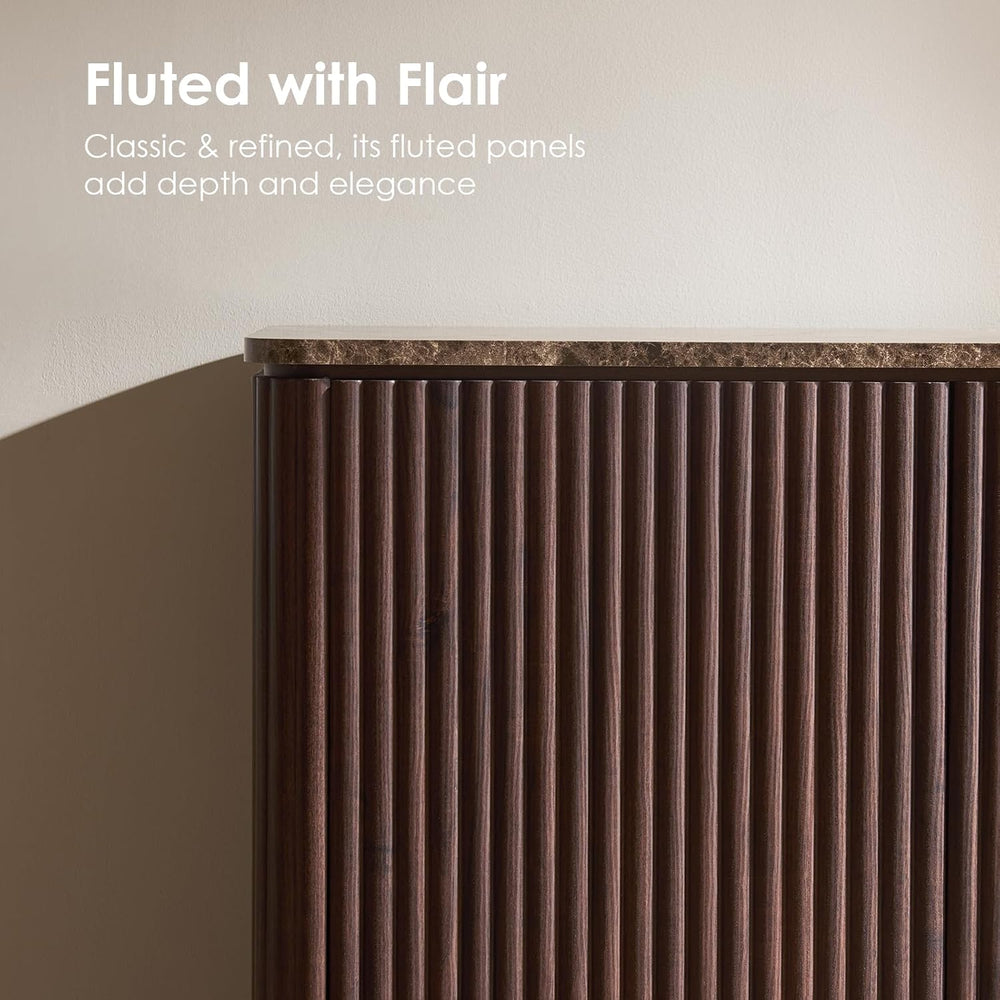 Fluted 4 Doors Sideboard Cabinet with Storage, 64" Wooden Credenza with ...