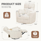 Power Swivel Rocker Recliner, Large Nursery Glider, USB A&C, Beige | Fluffy Plush Nursery Chair w/ 2 Pillows, USB and Type-C Ports, Night Light,for Living Room,Bedroom,Nursery