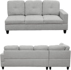 Modern Living Room Furniture Sets with Pillows, Modular Sectional Couches with Chaise Lounge, 4-Seaters L Shape Sofa with Storage Ottoman, for Living Room, Light Grey