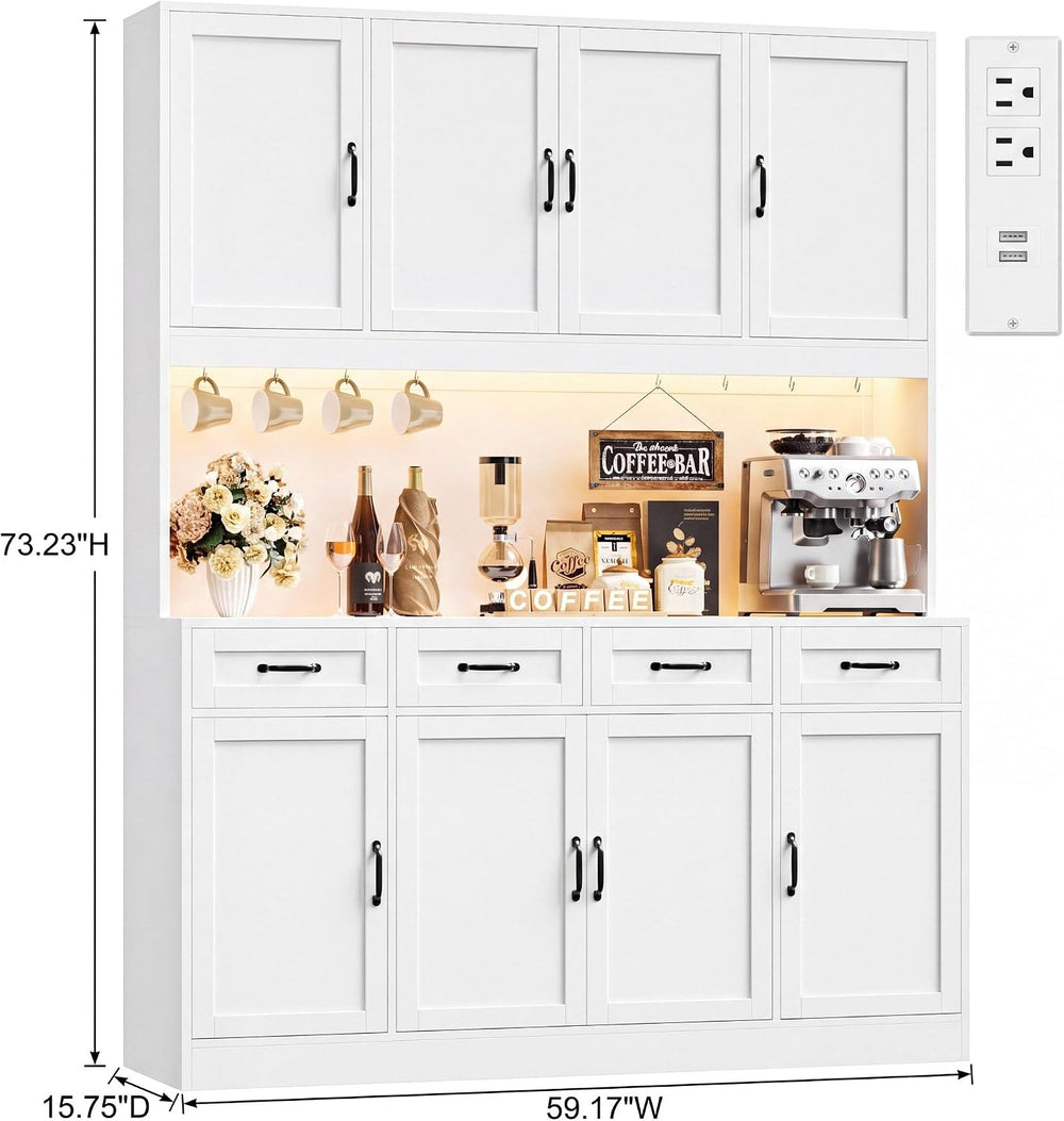 HITHOS 73" Tall Kitchen Pantry Storage Cabinet, Large Charging Hutch, Wh...