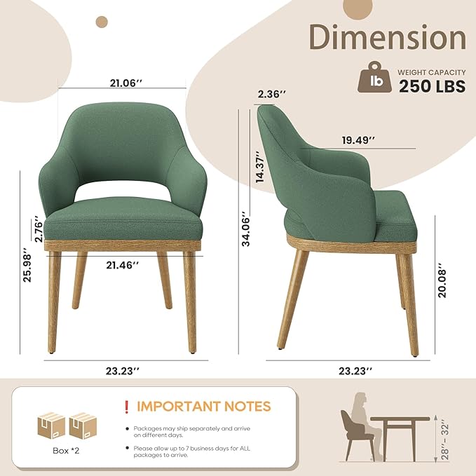 Wooden Dining Chairs Set of 4, Modern Fabric Upholstered Dining Room Chair, Kitchen Side Chairs, Farmhouse Dinner Chair with Open Back for Kitchen, Green