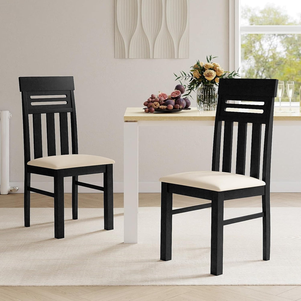 Giantex Wooden Dining Chairs Set of 2, High Back Black Dining Room Chairs wit...