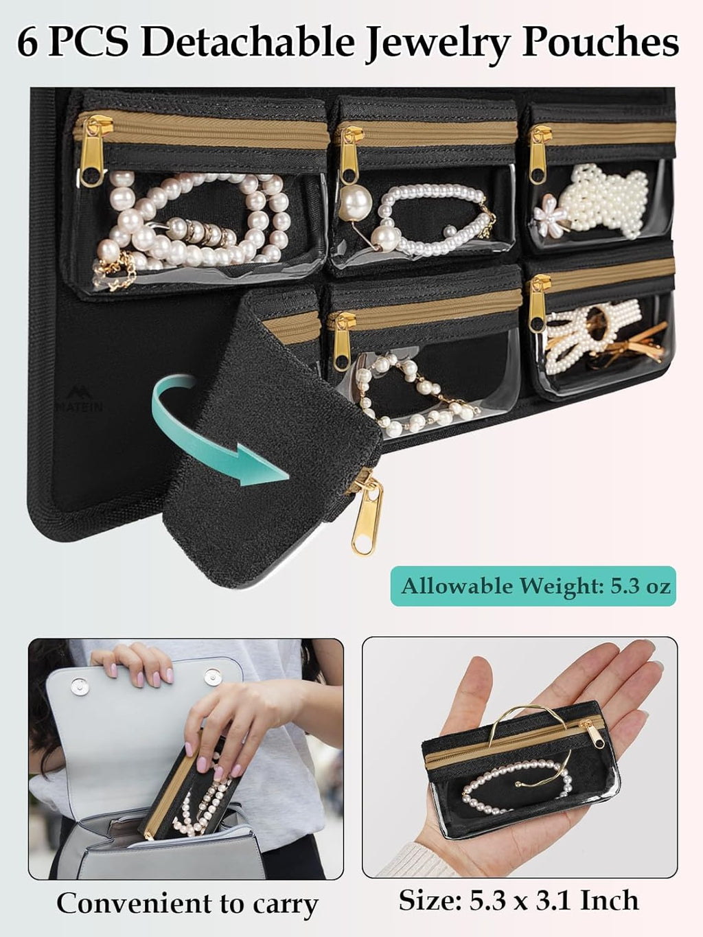 MATEIN Over the Door Jewelry Organizer with Travel Pouch, Double-Sided Hanging Necklace Earring Holder with Pockets, Large Jewelry Storage for Rings Bracelets, Christmas Gifts for Her, Beige-Brown