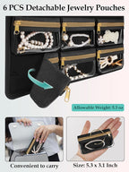 MATEIN Over the Door Jewelry Organizer with Travel Pouch, Double-Sided Hanging Necklace Earring Holder with Pockets, Large Jewelry Storage for Rings Bracelets, Christmas Gifts for Her, Beige-Brown