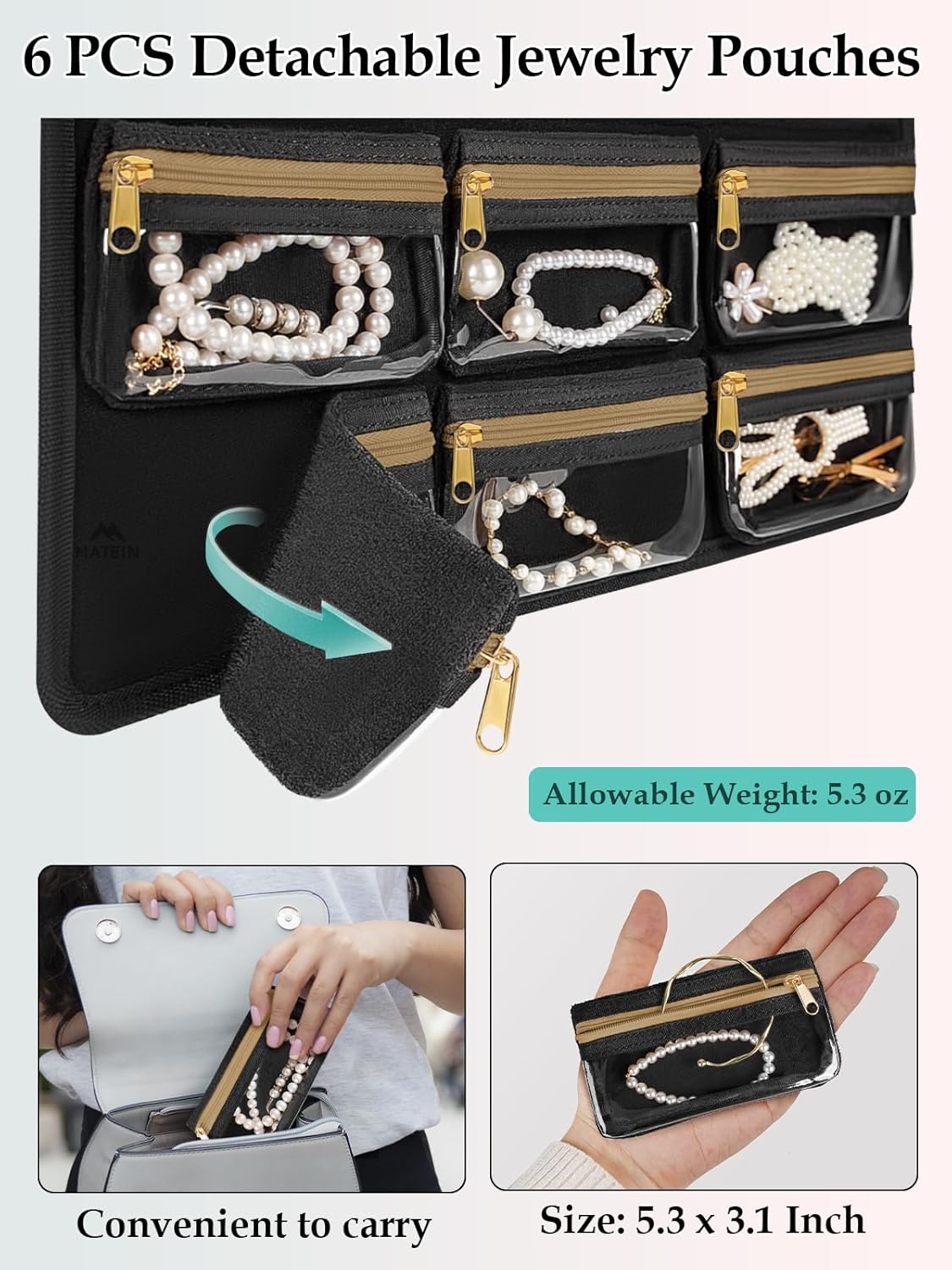 MATEIN Over the Door Jewelry Organizer with Travel Pouch, Double-Sided Hanging Necklace Earring Holder with Pockets, Large Jewelry Storage for Rings Bracelets, Christmas Gifts for Her, Beige-Brown