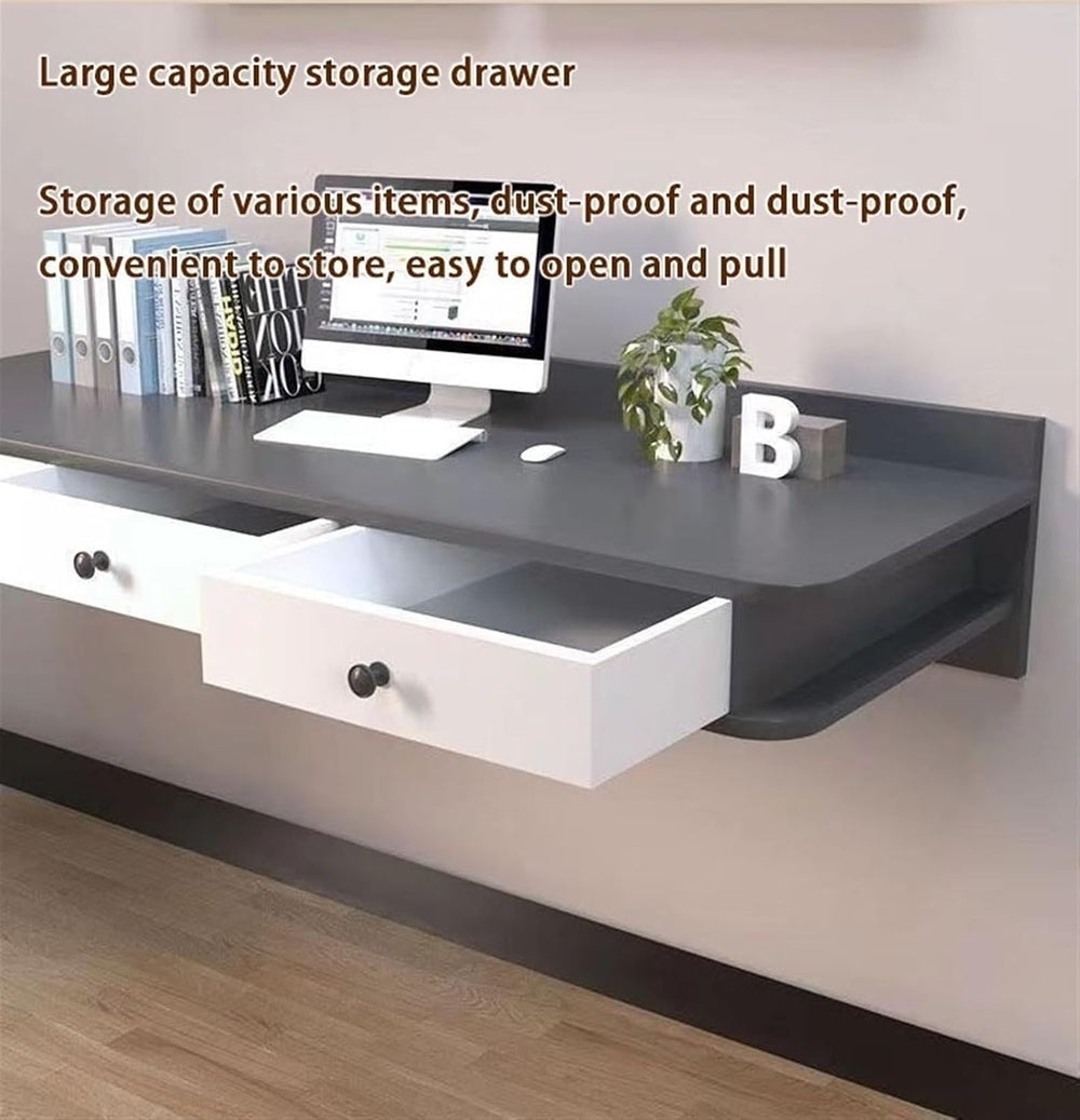 Floating Laptop Computer Desk Dressing Table Wall Mount Shelf with Drawer Woo...
