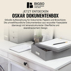 Bigso Box of Sweden Document Box for A4 paper, Brochures and Notes - Box with Lid and Handle - Fibreboard and Paper Box Storage with Lid - Grey
