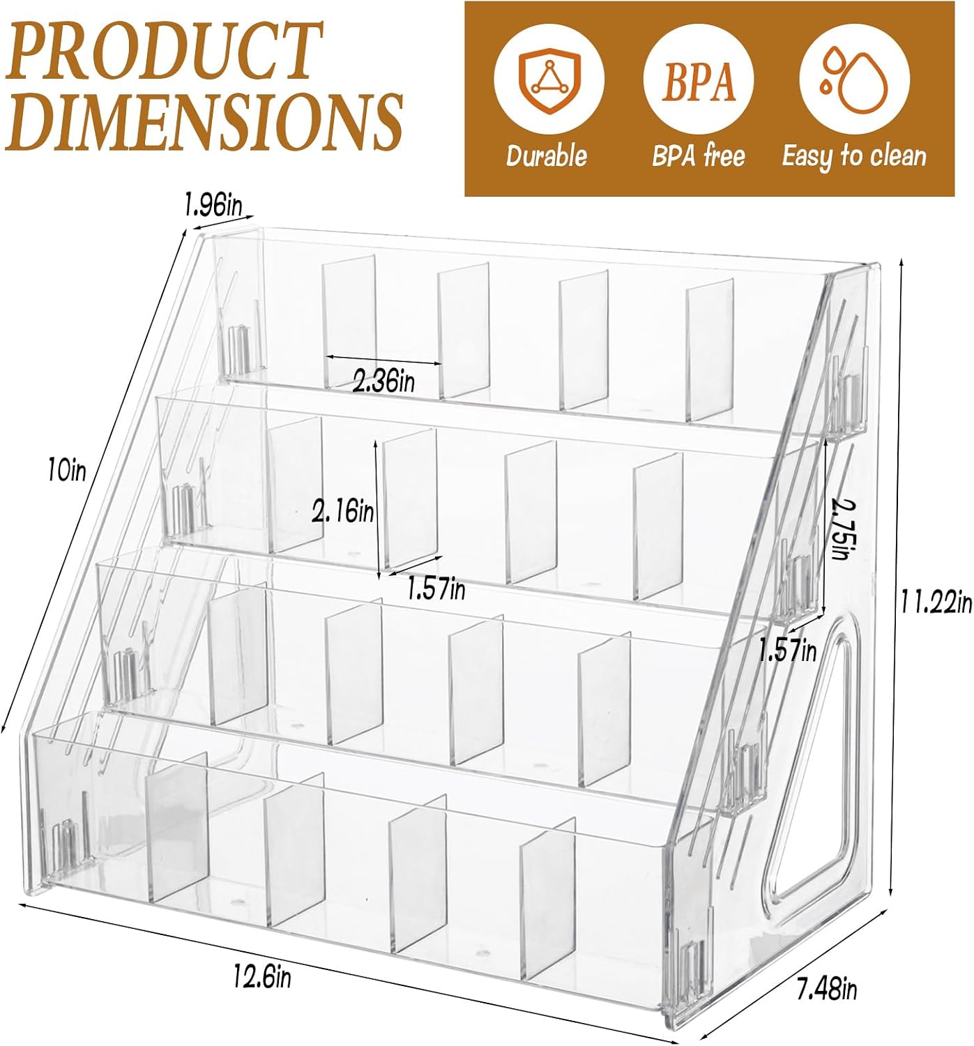 Tea Bag Organizer Display Stand, 4 Tier Clear Acrylic Tea Packet Storage Holder for Kitchen Countertop Cabinet Pantry Office Tea Bag, Coffee, Sugar Packets, Creamers Organization