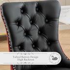 Leather Upholstered Dining Chairs Set of 2, Modern Style Kitchen Side Chairs with Nailhead Trim and Wood Leg, Metal Pulling Ring for Dining Room Living Room(Black&Wine Red)
