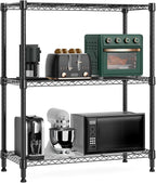 750 lbs 3 Tier Storage Rack Metal Wire Shelving Unit, Storage Standing Shelf Organizer for Laundry Bathroom Kitchen Pantry Closet Garage Basement Utility Room, Black 13.8" D x 29.5" W x 35.5" H