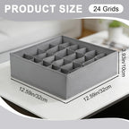 Sock Organizer Drawer Organizer,24 Compartment Foldable Storage,Closet Dividers for Underwear, Socks, Bras, Scarves, Ties, Grizzly