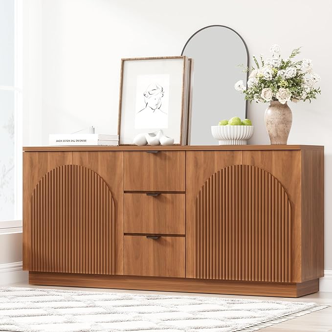 Yechen 122" Modular Entertainment Center with Bookshelves for up to 65", Mid-Century Modern TV Stand with Storage and Drawers, TV Cabinet with Adjustable Shelves, Living Room, Walnut Oak (3 PCS)