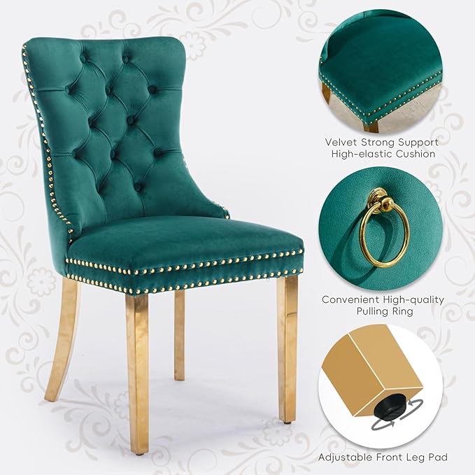 Velvet Upholstered Dining Chairs Set of 4, Modern Style Kitchen Side Chairs w...