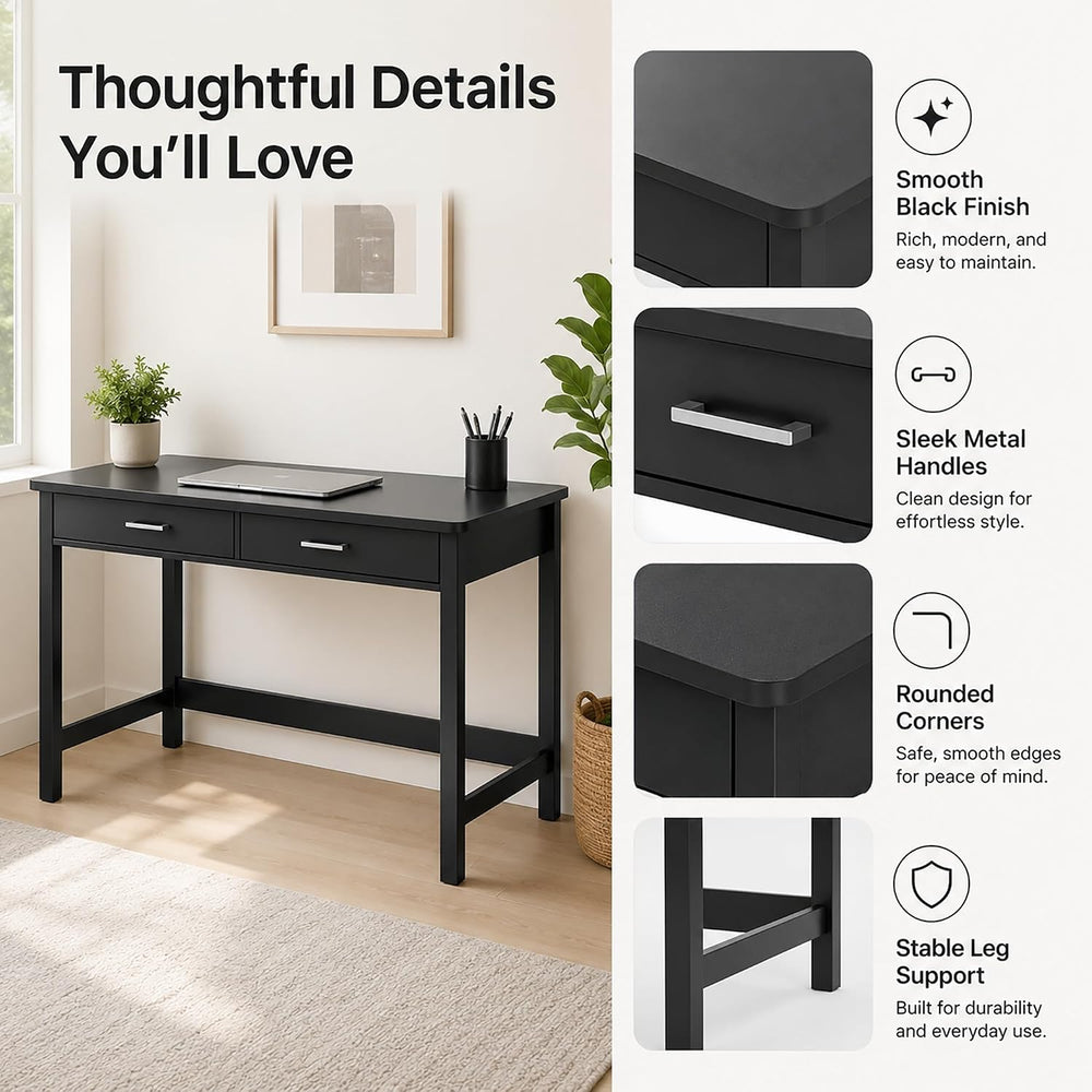 4NM 39.4" Small Desk with Wood Drawers, Home Office Computer Desk with W...