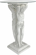 Design Toscano Hermitage Atlantes Glass-Topped Pedestal Table, Antique Stone