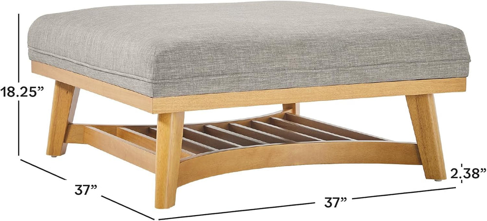 Walker Edison Nash Modern Farmhouse Large Oversized Linen Ottoman, Dark Grey