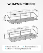Nieifi Shower Caddy Shelf Storage Rack Adhesive Without Drilling Stainless Steel with Hooks for Washroom, Lavatory, Restroom, Toilet, Bathroom, Kitchen - 2 Pack