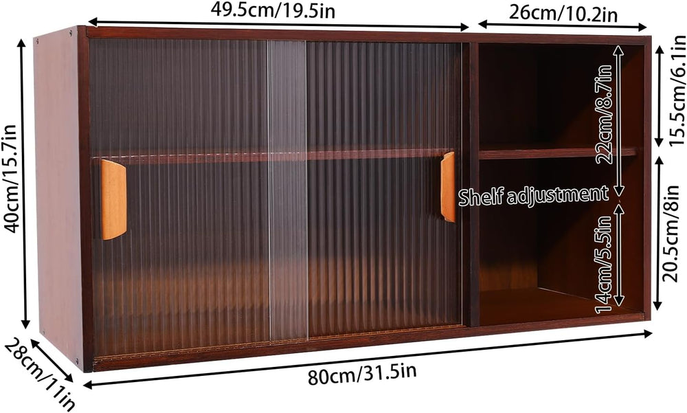 Small Kitchen Pantry Sideboard with 2 Sliding Tempered Glass Doors, Wall Moun...