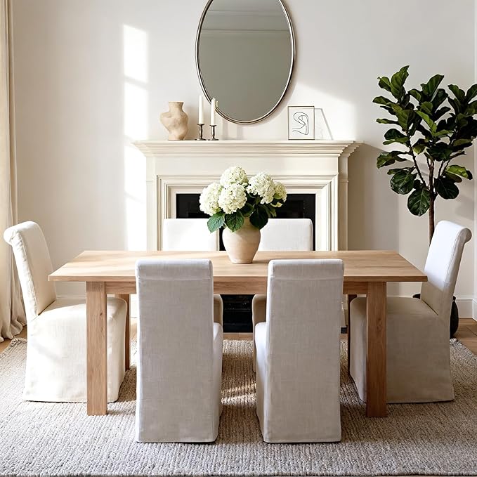 chairus Slipcovered Parsons Dining Chairs Set of 4, Upholstered Dining Room Chairs with Removable Cover & High Back, Modern Farmhouse Wooden Side Kitchen Chairs, Beige Linen Fabric