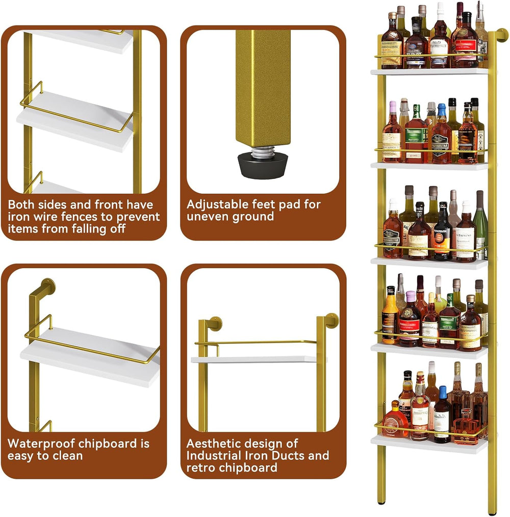YMYNY 5-Tier Wall Mounted Wine Racks 16.93x7.87x69.68 White & Gold HWR001...