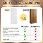 Metal Storage Cabinet, 72" Tall Kitchen Pantry Cabinet with 2 Doors and 5 Adjustable Shelves, White Steel Storage Cupboard for Dining, Office, Living Room, Bathroom