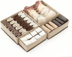 4 Piece Drawer Organiser,Collapsible Non-Woven Sorting Box,Closet Divider For Underwear,Socks,Bras,Ties (Khaki)