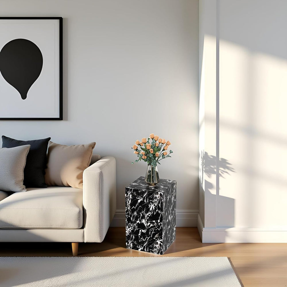 Modern Marble Side Table, 20" Small Square End Table for Living Room, Be...